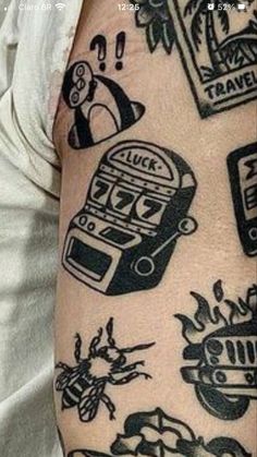 a man with tattoos on his arm has many different things in the image and it looks like he's doing something