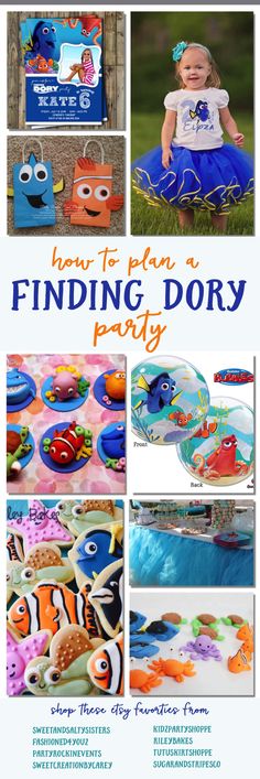 the finding dory party flyer is shown