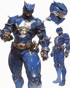 an artist's rendering of a man in blue armor