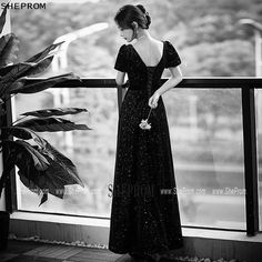 Buy glittering simple black round neck prom dress with short sleeves id#AM6079 at SheProm. SheProm.com is an online store with thousands of formal dresses. Shop 100% authentic prom dresses with free standard shipping. Prom Dress With Short Sleeves, Dress With Short Sleeves, Fashion Dresses Casual, Style Dresses, Custom Dresses, Prom Dress, One Shoulder Formal Dress, Casual Style, Dress Length