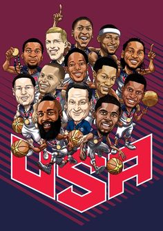 an image of the us men's basketball team with their faces drawn on it