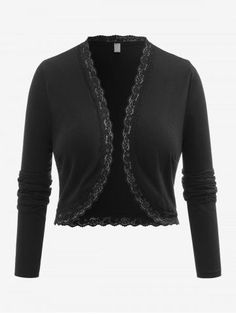 Collar Pattern, Plus Size Sweaters, Cropped Cardigan, Sweaters Oversized, Long Cardigan, Black Cardigan, Lace Fabric, Sweaters & Cardigans, Lace Trim