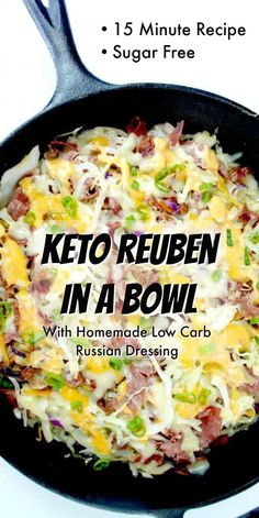 keto reuben in a bowl with homemade low carb russian dressing