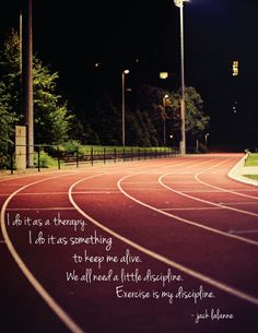 an image of a track at night with a quote on it that says, be it as a therapy i do it as something to keep me alive