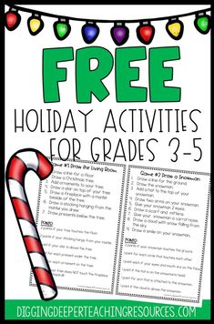 the free holiday activities for grade 3 - 5 students with candy canes and lights