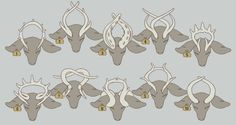 an animal's head is shown with several different types of horns and numbers on it