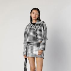 New With Tags And Sold Out Black And White Laped Collar Blazer With Long Sleeves And Dropped Shoulders Contrasting Inner Lining Front Embossed Metal Button Clousure Runs Little Oversized Trendy Gingham Long Sleeve Outerwear, Chic Houndstooth Outerwear For Spring, Trendy Houndstooth Outerwear For Spring, Zara Casual Outerwear With Houndstooth Pattern, Zara Casual Houndstooth Outerwear, Chic Gingham Long Sleeve Outerwear, Spring Gingham Outerwear For Work, Zara Plaid Outerwear For Spring, Chic Gingham Outerwear For Fall