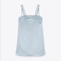 Ref 3366/821 #G Sleeveless Cotton Mini Dress For Evening, Casual Cotton Evening Dress, Chic A-line Spring Tops, Chic A-line Summer Tops, Zara Light Blue Mini Dress For Brunch, Light Blue Casual Evening Dress, Zara Mini Dress, Zara Mini, Dorm Ideas