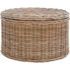 the round wicker ottoman is made out of wood and has an intricate design on top