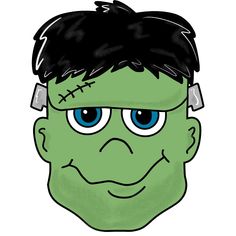 a drawing of a green monster with black hair and blue eyes is featured in this image