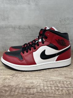 Thank you for shopping with Tommy’s Sneaker Shop! The item you are viewing is: Air Jordan 1 Mid Black Toe Chicago. This pair is in overall great condition with general wear. Please refer to photos to view condition. Original box. Here’s everything you need to answer your questions: All items sold by us are 100% authentic guaranteed or your money back. We only sell legit and genuine products. All orders are shipped same or next business day with tracking. The product you see in the photos is the exact product you will be receiving. Please view all listing photos prior to purchase as pre-owned sneakers may show signs of wear. Don’t hesitate to reach with any questions or concerns that you might have. We take any and all inquiries very seriously and will try to respond in a timely manner. Che Air Jordan 1 Men Red, Chicago Red Jordans, Air Jordan 1 Mid Chicago, Air Jordan 1 Mid Red Black White, Jordan 1 Mid Chicago, Jordan 1 Mid Black, Red And Black Retro Jordans, Air Jordan 1 Mid Black, Jordan 1 Mid Black/fire Red/white