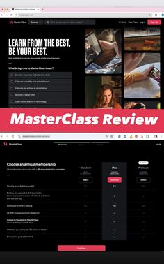 the master class review page is displayed on a computer screen, with text reading learn from the best, be your best