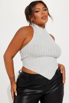 Available In Black, Grey, And Blue. Sweater Top Mock Neck Sleeveless Asymmetrical Hem 74% Acrylic 23% Polyester 3% Spandex Imported | Kinslie Sweater Top in Grey size Small by Fashion Nova Crop Top Sweater, Blue Sweater, Asymmetrical Hem, Grey Fashion, Asymmetric Hem, Grey Sweater, Black Grey, Mock Neck, Crop Tops Women