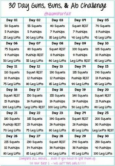 30 day gyms, burns and ab challenge poster with the words 30 day workout plan