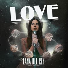 a woman holding a microphone in front of her face with the words love on it