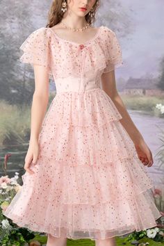 SKU: LIN01570 Fabric: Polyester Cotton Chiffon Style types: Sweet Lolita Season: Spring, Summer, Autumn, Winter Notice: Any of the accessory is not included. Size(IN) Shoulder Width Bust Waist Dress Length S 14.17 34.65 27.56 38.78 M 14.57 36.22 29.13 39.17 L 14.96 37.80 30.71 39.57 Style Types, Chiffon Style, Chiffon Fashion, Pink Round, Ruffled Dress, Birthday Dress, Sweet Lolita, Ruffle Shorts, Polka Dot Print