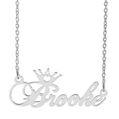 Show your feminine side with our delicate Personalized Name Crown Necklace, perfect for everyday wear. It comes in either: Silver Plated Gold Plated Sterling Silver or 14K Gold Over Sterling Silver finished with a fine polish. It can be personalized with a name of up to 10 Characters (Letters only NO numbers or special characters). All necklaces come with the Default Chain except the Sterling Silver option which comes with the Link chain. (Neck photo shown with Link Chain). You can upgrade to yo Neck Photo, Personalized Nameplate Necklace, Monogrammed Cufflinks, Leather Kits, Character Letters, Swarovski Heart, Silver Link Chain, Crown Necklace, Name Earrings