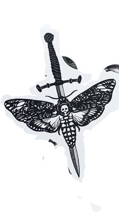 Knife Moth Tattoo, Moth With Knife Tattoo, Moth Knife Tattoo, Dagger Moth Tattoo, Moth And Dagger Tattoo, Knife Tattoos, American Style Tattoo, Butterfly Swords, Side Neck Tattoo