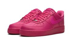 The Women’s Nike Air Force 1 Low "Fireberry" is a women’s-exclusive colorway of the retro basketball shoe with a monochromatic bright pink design.  A head-turning look for the always-in-style sneaker, the Air Force 1 Low “Fireberry” features a Fireberry-colored leather construction with tonal leather overlays.  A Fierce Pink leather Swoosh logo on each side adds some light contrast.  Tonal “Nike Air” branding is embroidered on the heel while tonal “Nike” detailing is found on the tongue tag.  Th Hot Pink Air Force 1, Pink Airforce 1 Outfit, Nike Air Force Pink, Pink Air Forces, Airforce 1 Outfit, Pink Nike Air Force 1, Nike Air Force 1 Pink, Pink Air Force 1, Air Force 1 Pink