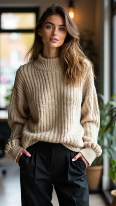 Cozy Knit Ensemble: Stay Warm and Stylish in the Office Buisness Casual Outfit, Work Outfit Ideas For Women, Buisness Casual, Midi Dress Chic, Hairstyle Tips, Work Outfit Ideas, Classic Trench Coat, Sweater Layering