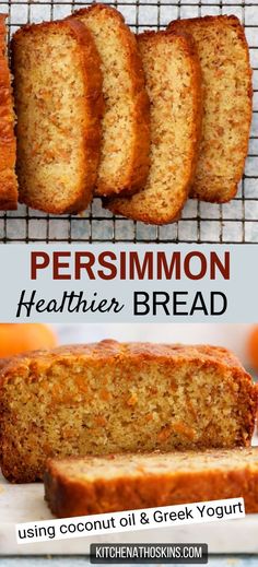 sliced loaf of persimmon healthier bread on a cooling rack