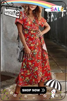 Fashion Casual Print Summer V-neck Dress P11522 Color Pick, Printed Sleeves, Neck Pattern, V Neck Dress, Fashion Casual, Neck Dress, Casual Fashion, Shop Now, V Neck