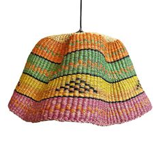 a multicolored lamp hanging from a ceiling