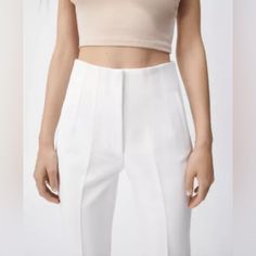 Nwt Zara Women's High Waist Trousers White Sz-M. There Are Two Pockets On The Front Of The Trousers. Great Fit. New Collection. Brought From Paris. Fitted White Ankle-length Pants, Tailored Solid Bottoms For Summer, Tailored Summer Office Bottoms, Stretch Summer Office Bottoms, Summer Office Stretch Bottoms, White High-waist Fitted Pants, Fitted High Waist White Pants, White Fitted High Waist Pants, Summer Office Fitted Pants