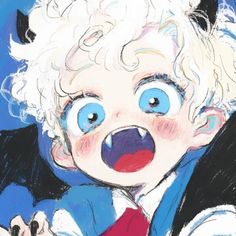 a drawing of a young boy with blue eyes