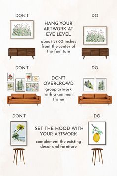 an info sheet describing how to hang pictures on the wall with easels and frames