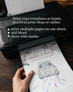 a person is printing pictures on a sheet of paper with the words print your templates at a local print shop or online