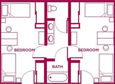 the floor plan for a two bedroom apartment with an attached bathroom and living room area