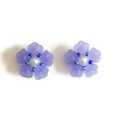 Flower Stud Earrings Handmade With Bluish Purple Lucite Flowers. The Center Is A White Glass Pearl Accented With Vibrant Blue Seed Beads. These Earrings Are Great For Adding Color To An Outfit. Brand New And Never Worn. Not Intended For Children Under 12. Not To Be Worn In Water. Victorian Style Jewelry, Mickey Earrings, Bluish Purple, Peridot Crystal, Red Sparkle, Crystal Hoop Earrings, Sterling Silver Drop Earrings, Flower Stud Earrings, Heart Dangle Earrings