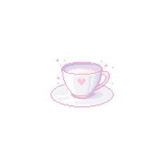 a cross stitch pattern with a coffee cup and saucer on the side, in pink