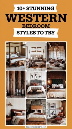 a collage of photos with the words western bedroom styles to try