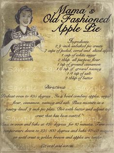 an old fashioned apple pie recipe is shown in this advertisement for the company's website