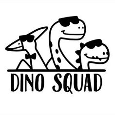 a black and white logo with the word dino squad on it's side, featuring two