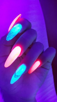 Glowing Nails, Glow In The Dark Nails, Fall Acrylic, Fall Acrylic Nails, Long Acrylic, Nail Styles, Long Acrylic Nails