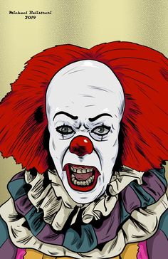 a drawing of a creepy clown with red hair