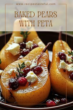 baked pears with feta and cranberries in a bowl