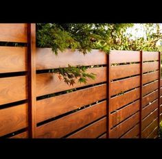 a wooden fence with green plants growing on it