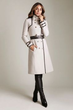 Coat Cuff Detail, Lydia Millen Winter Outfits, Affluent Style Women, Olivia Palermo Style Winter, Dressy Winter Outfits, Lydia Millen, White Wool Coat, Winter Closet, Cape Style