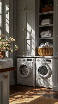 a washer and dryer in a small room