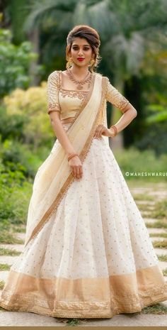 White Half Saree, Traditional Half Saree Designs, Traditional Half Saree, Keep Me Stylish, Haldi Outfits, Lehenga Saree Design