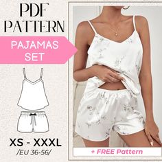 Pajama Sewing Pattern: Women's Short Pajama Set, Two Pieces, Sizes 4-24 Womens Pajama Pattern, Pajama Top Pattern Free, Pj Sewing Patterns For Women, Sewing Patterns Pajamas, Pjs Sewing Pattern, Pajama Set Pattern Sewing, Pajama Pattern Sewing, Sew Easy Top, Sewing Womens Clothes Patterns