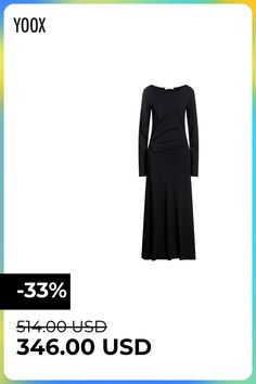 jersey, no appliqués, solid color, round collar, long sleeves, unlined, zipper closure, no pockets, stretch, trapeze style , Color: Black , Size: 1 Long Sleeve Elastane Midi Dress, Stretch Elastane Long Sleeve Midi Dress, Long Sleeve Elastane Dress For Fall, Long Sleeve Elastane Dresses For Fall, Fall Long Sleeve Elastane Dress, Round Collar, Long Dress, Black Women, Size 2