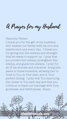 a prayer for my husband with flowers and leaves on the bottom right hand corner in blue