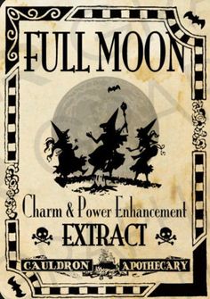 an old advertisement for the full moon power enchanment, with witches on it