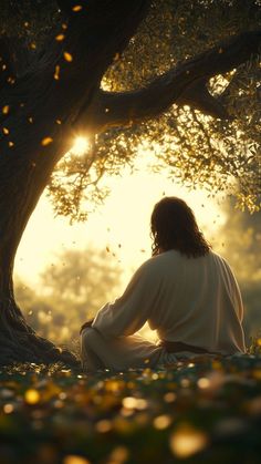 a person sitting under a tree in the sun