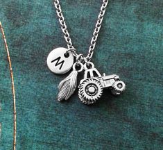 Tractor Necklace SMALL Tractor Jewelry Farming Necklace Farmer Necklace Farm Gift Corn on the Cob Ch Personalized Metal Jewelry For Father's Day, Personalized Vintage Jewelry For Father's Day, Vintage Personalized Jewelry For Father's Day, Boyfriend Keychain, Small Tractors, Cowgirl Accessories, Dad Keychain, Country Jewelry, Country Stuff